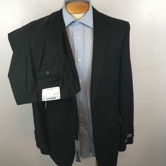 Dkny Suits & Blazers Dkny 4l Mens Suit Black Slim Fit Small Pattern
